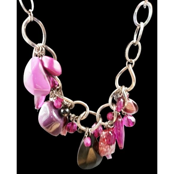 Chunky Statement Necklace Pink Purple Beads Charm Bib Jewelry Y2K Barbiecore - Picture 15 of 15